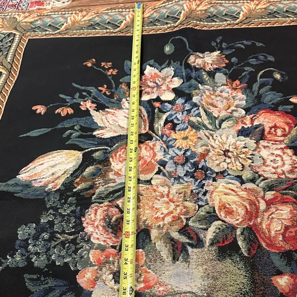 Vintage Floral Tapestry Wall Hanging in Black and Multicolor